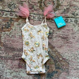 Posh peanut ruffled tulle bodysuit